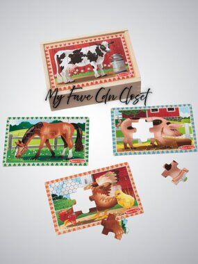 NEW*Sealed**Melissa & Doug 4 pack wooden puzzles (12 pc) Farm theme for ages 3+